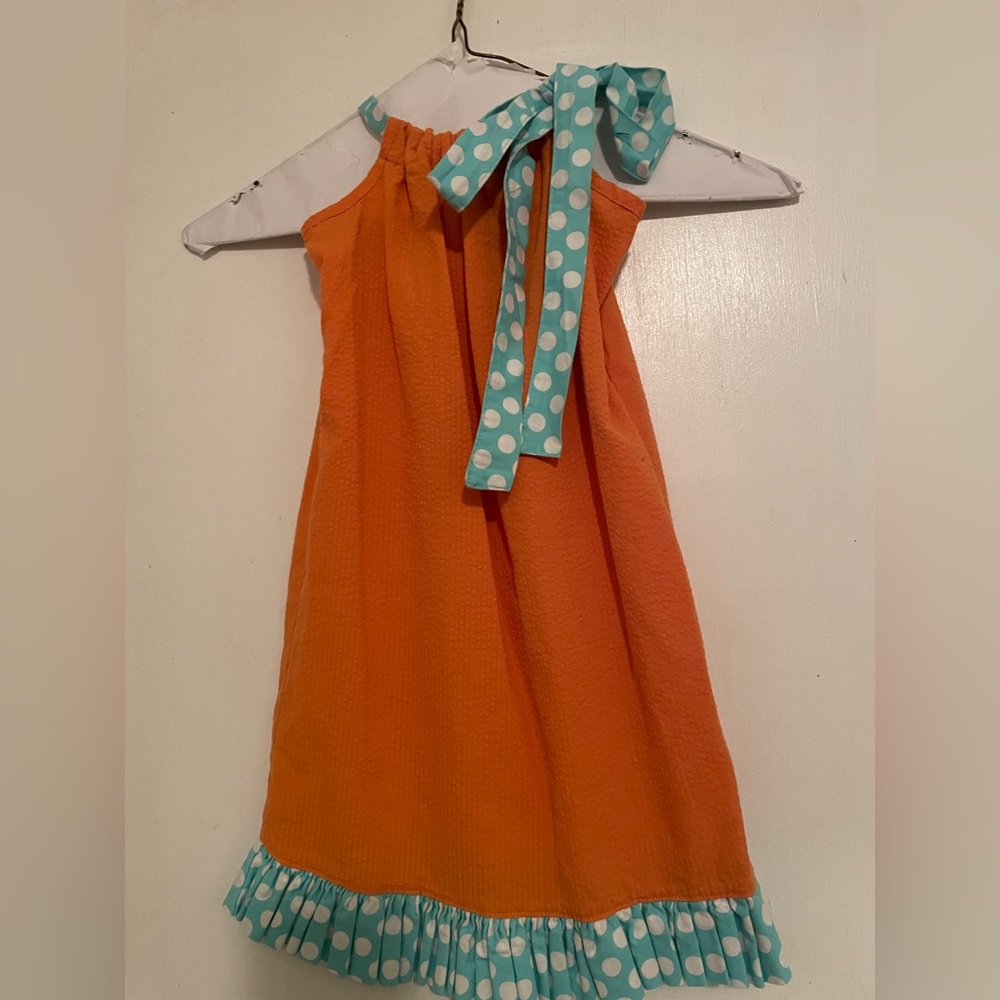 Haley and the Hound 2T Orange Halter Sundress with Blue Accents